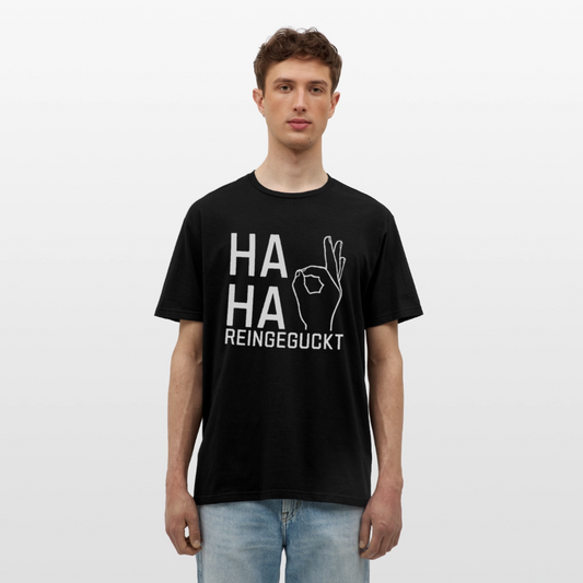 HAHA Reingeguckt Handzeichen lustig Herren T-Shirt - Schwarz