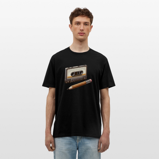 Retro Kassette und Bleistift Herren T-Shirt - Schwarz