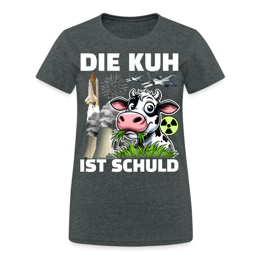 Die Kuh ist Schuld Globale Erwärmung Damen T-Shirt - Dunkelgrau meliert