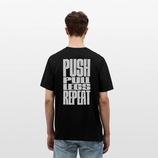 PUSH PULL LEGS REPEAT Rückendruck Herren T-Shirt - Schwarz