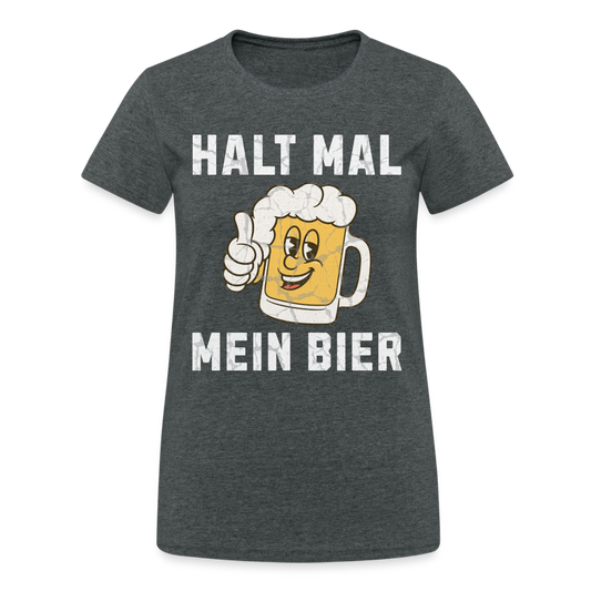 Halt mal mein Bier Illustration Damen T-Shirt - Dunkelgrau meliert