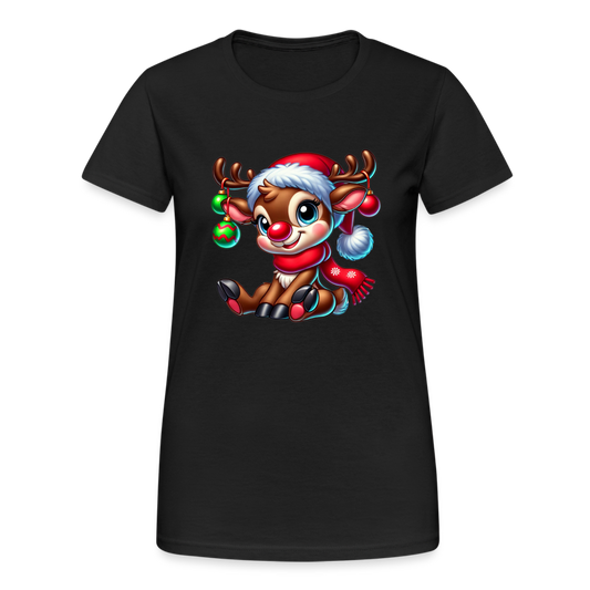 Weihnachts-Rentier Damen T-Shirt - Schwarz
