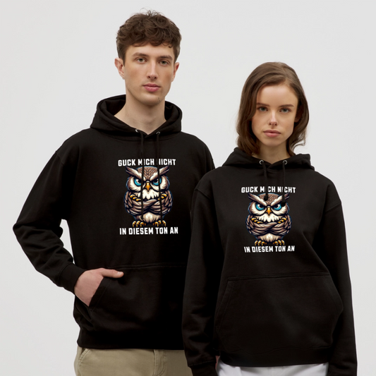 Guck mich nicht in diesem Ton an! Grumpy Owl Unisex Hoodie - Schwarz