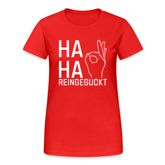 HAHA Reingeguckt Handzeichen lustig Damen T-Shirt - Rot