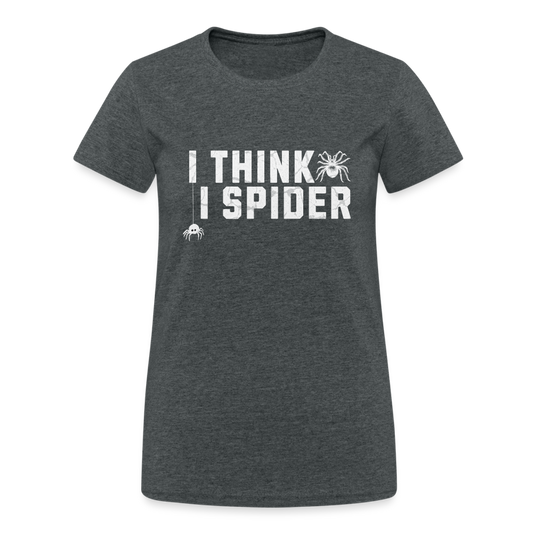 I Think I Spider Denglisch Spinnen Illustration Damen T-Shirt - Dunkelgrau meliert