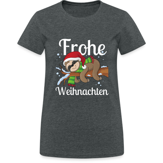 Frohe Weihnachten Ruhendes Festtagsfaultier Damen T-Shirt - Dunkelgrau meliert