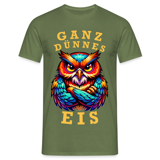 Ganz dünnes Eis böse bunte Eule Herren T-Shirt - Militärgrün