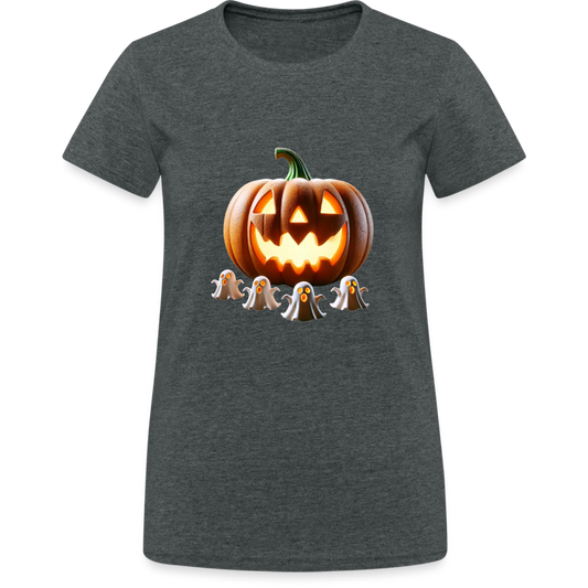 Halloween Kürbis Geister Damen T-Shirt - Dunkelgrau meliert