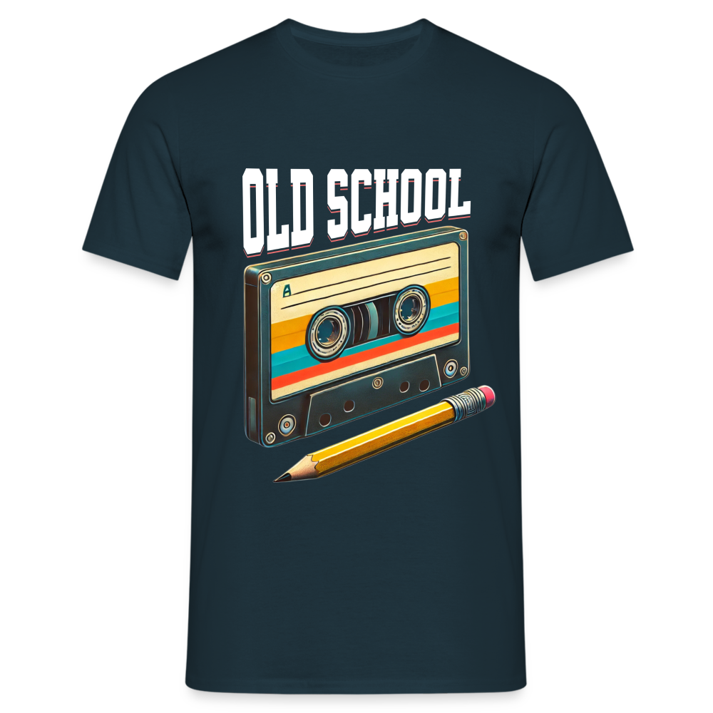 Retro Kassette und Bleistift Old School Herren T-Shirt - Navy