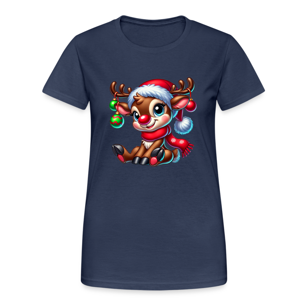 Weihnachts-Rentier Damen T-Shirt - Navy