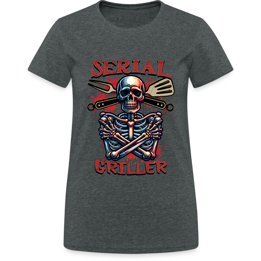 Serial Griller Skull Damen T-Shirt - Dunkelgrau meliert