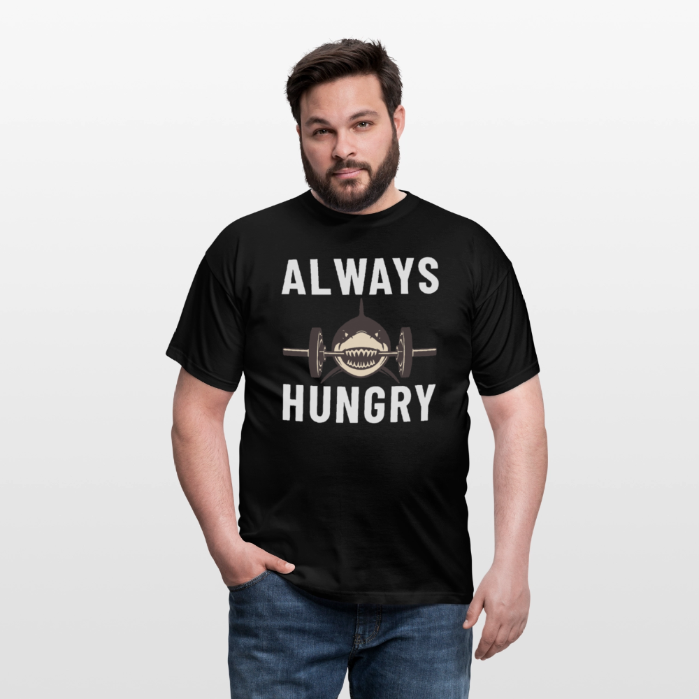Always hungry shark barbell Herren T-Shirt - Schwarz