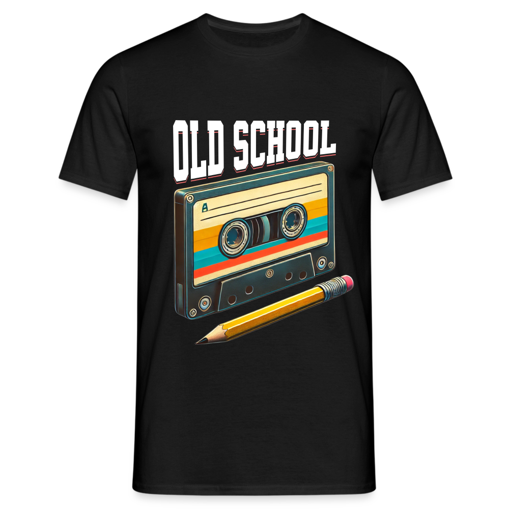 Retro Kassette und Bleistift Old School Herren T-Shirt - Schwarz