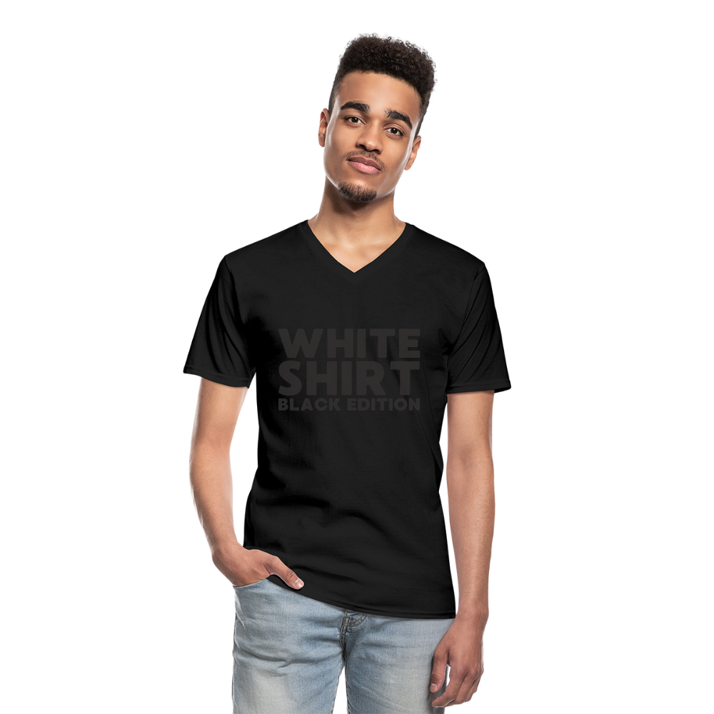 White Shirt Black Edition Herren T-Shirt V Ausschnitt - Schwarz