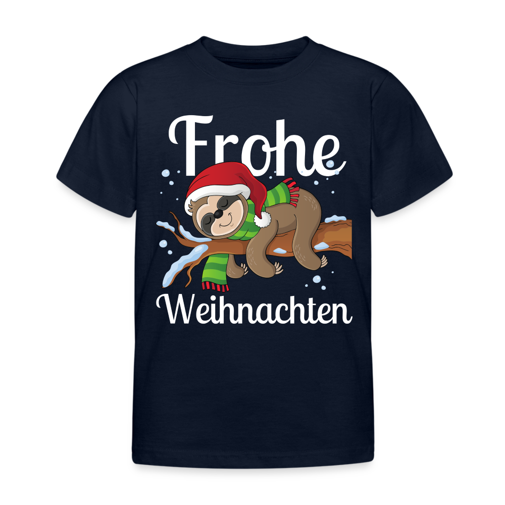 Frohe Weihnachten Ruhendes Festtagsfaultier Kinder T-Shirt - Navy