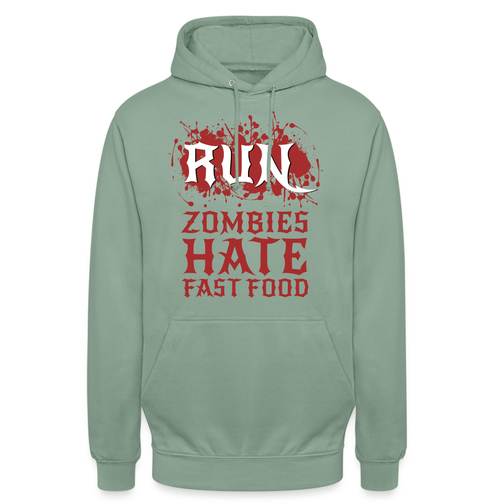 RUN Zombies hate Fast Food Unisex Hoodie - Graugrün