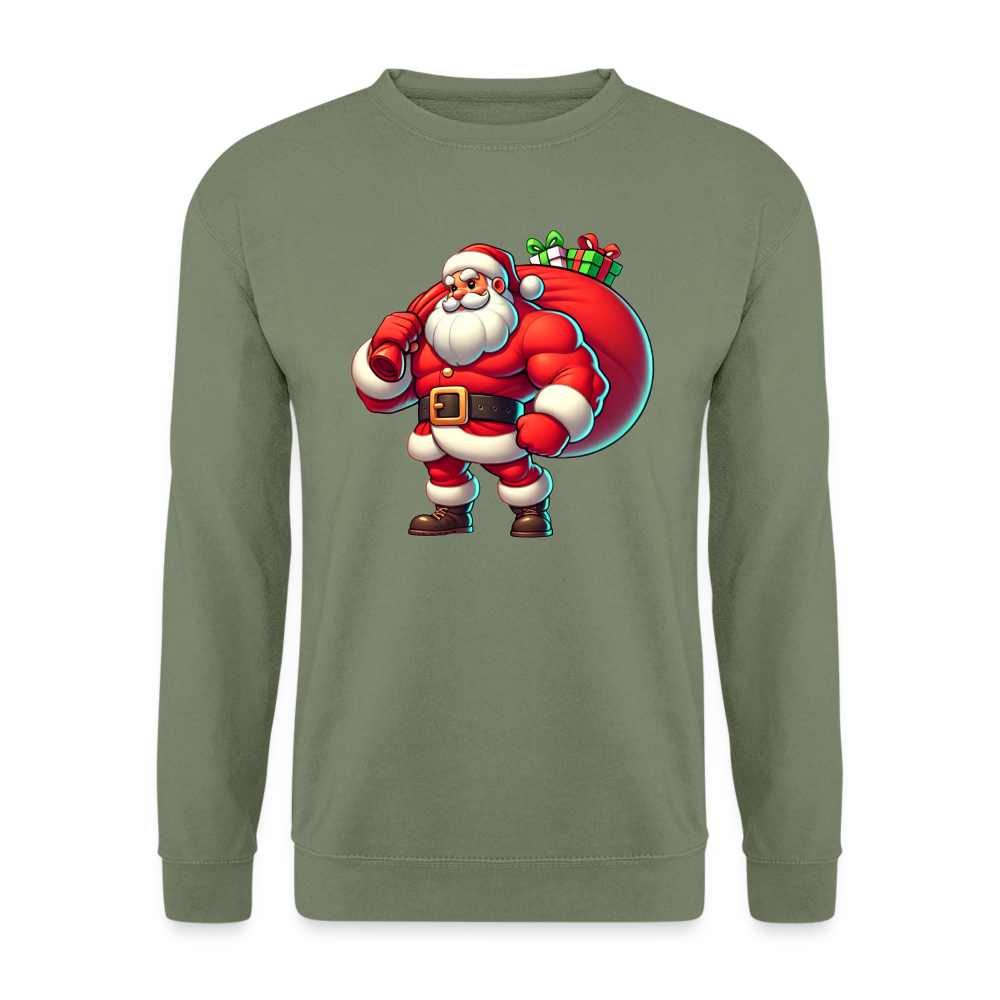 Weihnachtsmann Muskel Mann Unisex Pullover - Armeegrün