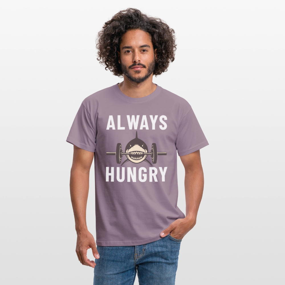 Always hungry shark barbell Herren T-Shirt - Lilagrau 