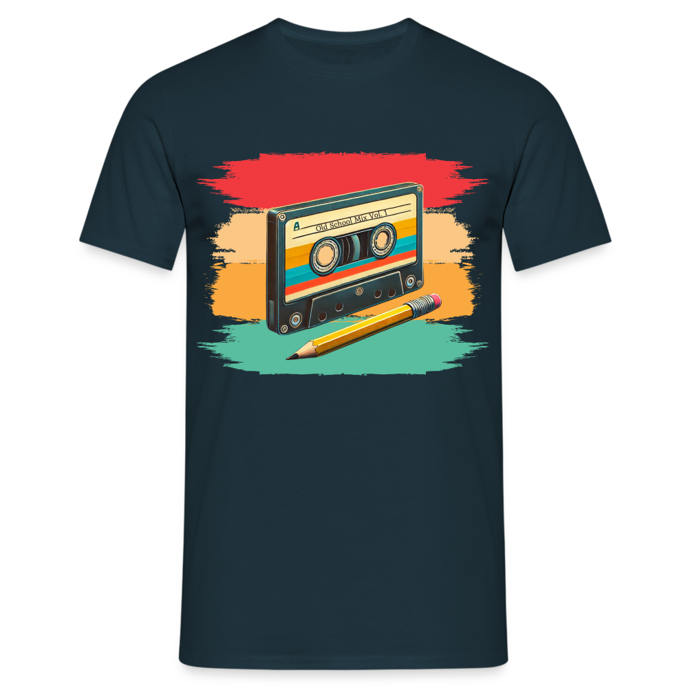 Retro Kassette und Bleistift Herren T-Shirt - Navy