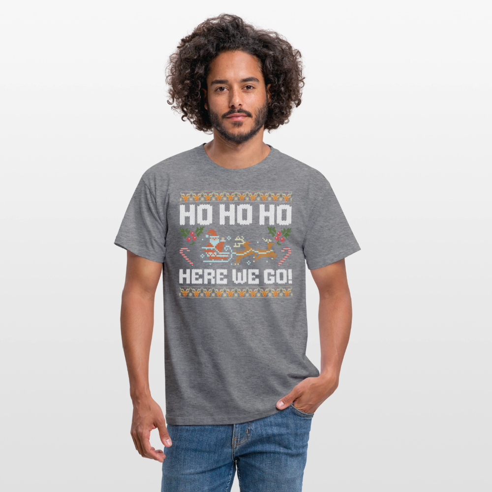 Ho Ho Ho here we go Ugly Xmas Christmas Santa Herren T-Shirt - Graphit meliert