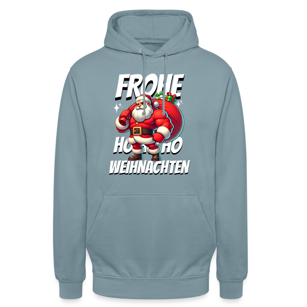 Muskel Weihnachtsmann Frohe Weihnachten Unisex Hoodie - Nebelblau