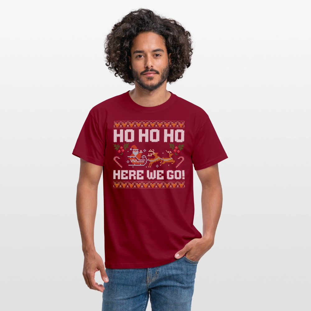 Ho Ho Ho here we go Ugly Xmas Christmas Santa Herren T-Shirt - Ziegelrot