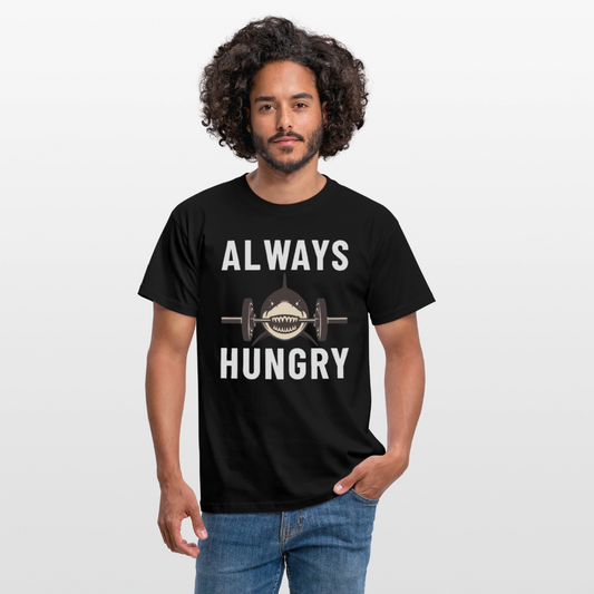Always hungry shark barbell Herren T-Shirt - Schwarz