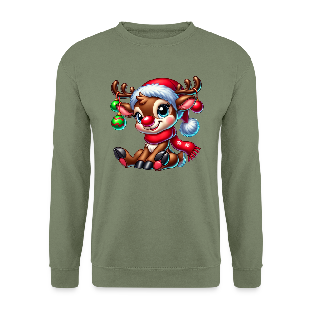 Weihnachts-Rentier Unisex Pullover - Armeegrün