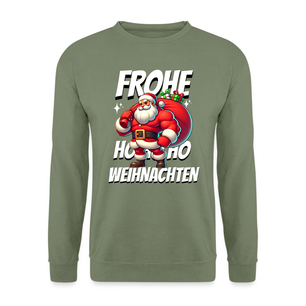 Muskel Weihnachtsmann Frohe Weihnachten Unisex Pullover - Armeegrün