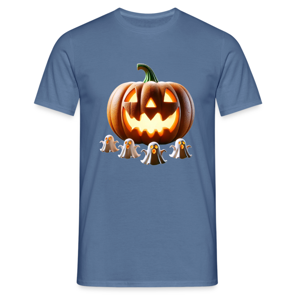 Halloween Kürbis Geister Herren T-Shirt - Taubenblau 