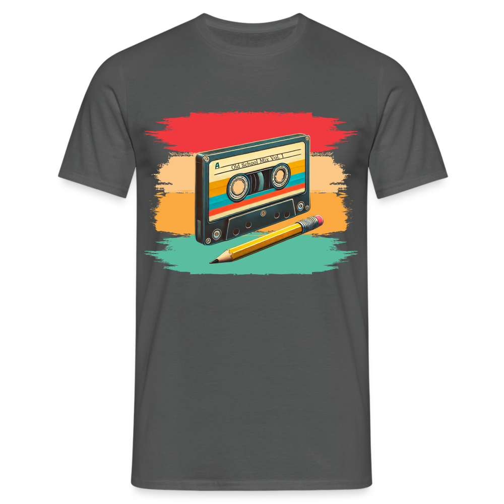 Retro Kassette und Bleistift Herren T-Shirt - Anthrazit