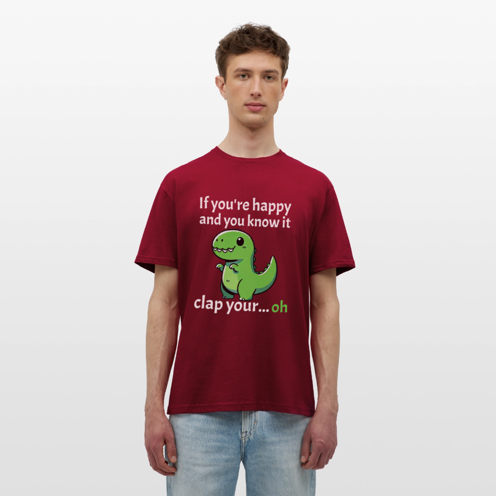 If you're happy and you know it clap your... Dino Herren T-Shirt - Ziegelrot