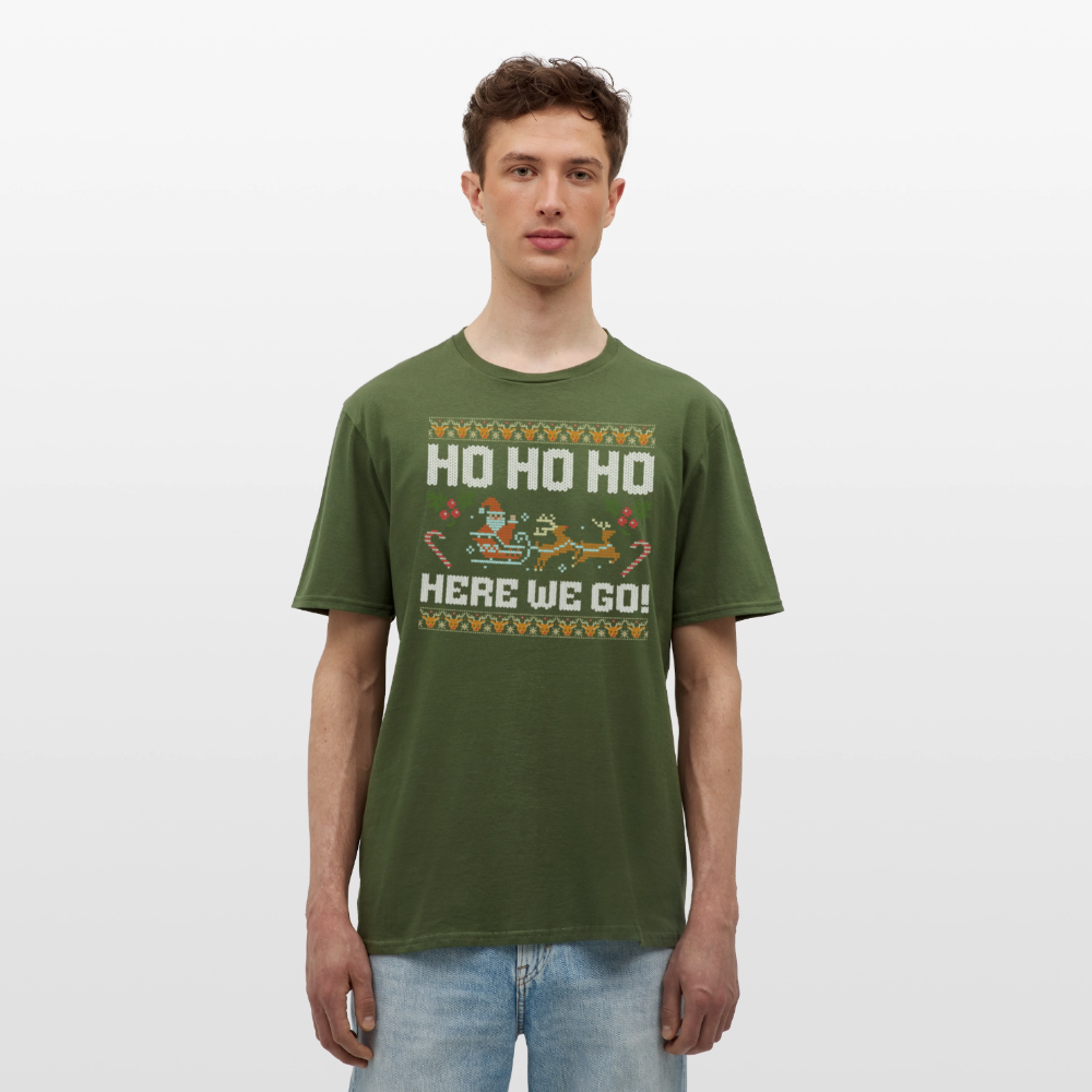 Ho Ho Ho here we go Ugly Xmas Christmas Santa Herren T-Shirt - Militärgrün
