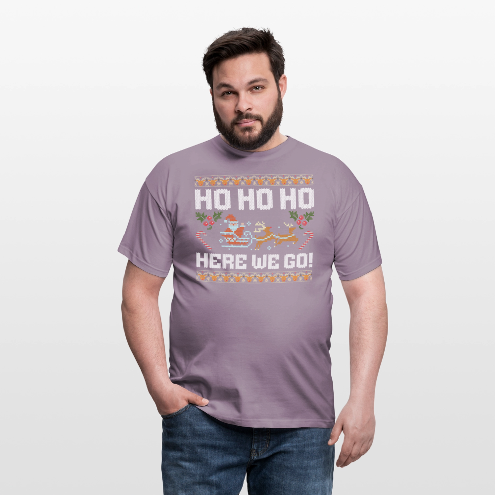 Ho Ho Ho here we go Ugly Xmas Christmas Santa Herren T-Shirt - Lilagrau 
