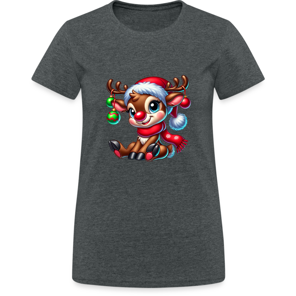 Weihnachts-Rentier Damen T-Shirt - Dunkelgrau meliert