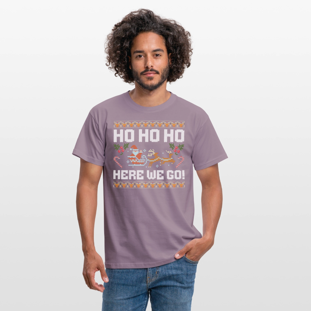 Ho Ho Ho here we go Ugly Xmas Christmas Santa Herren T-Shirt - Lilagrau 