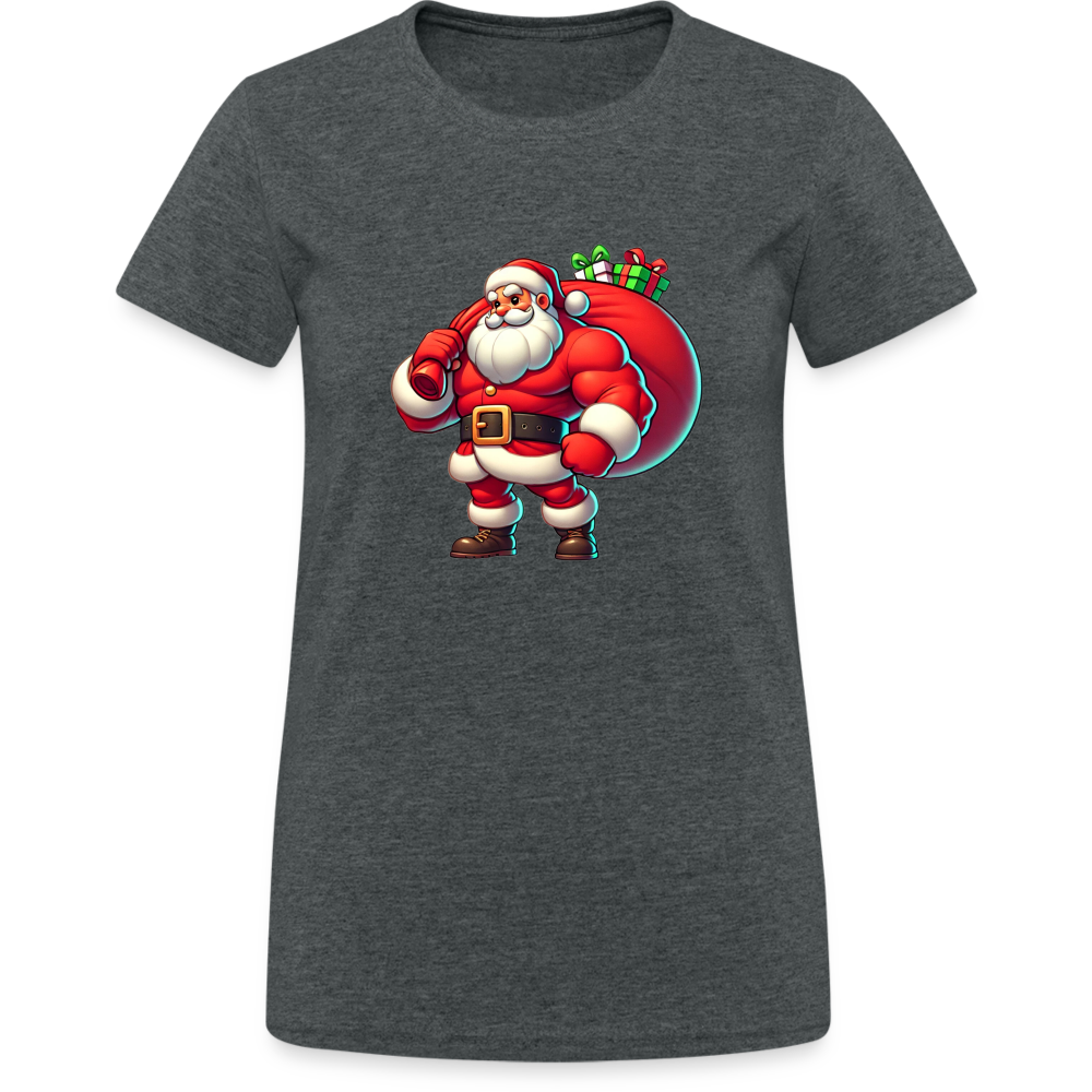 Weihnachtsmann Muskel Mann Damen T-Shirt - Dunkelgrau meliert