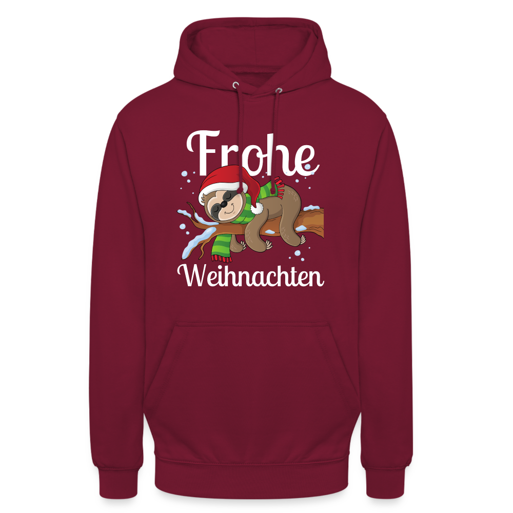 Frohe Weihnachten Ruhendes Festtagsfaultier Unisex Hoodie - Bordeaux