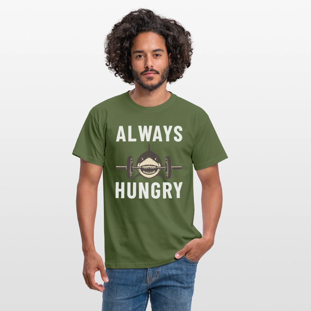 Always hungry shark barbell Herren T-Shirt - Militärgrün