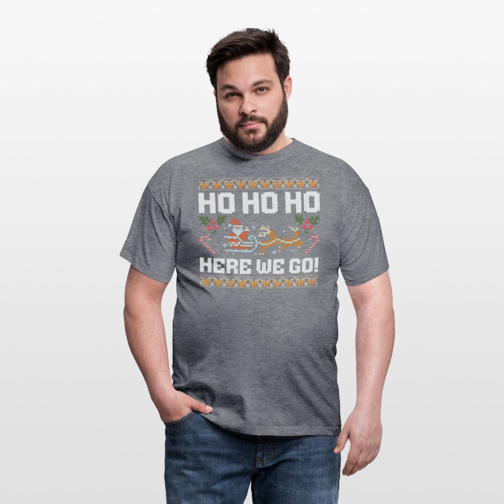 Ho Ho Ho here we go Ugly Xmas Christmas Santa Herren T-Shirt - Graphit meliert