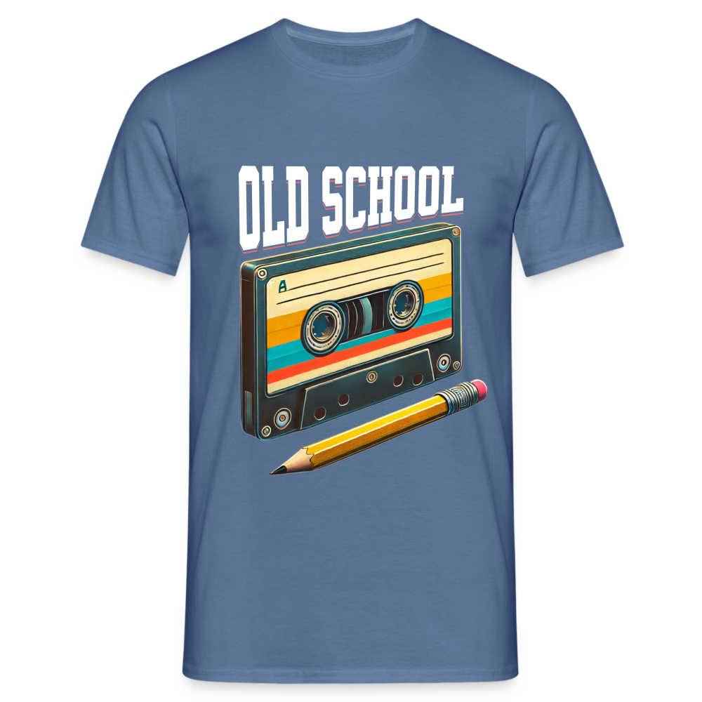 Retro Kassette und Bleistift Old School Herren T-Shirt - Taubenblau 