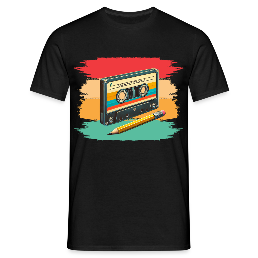 Retro Kassette und Bleistift Herren T-Shirt - Schwarz