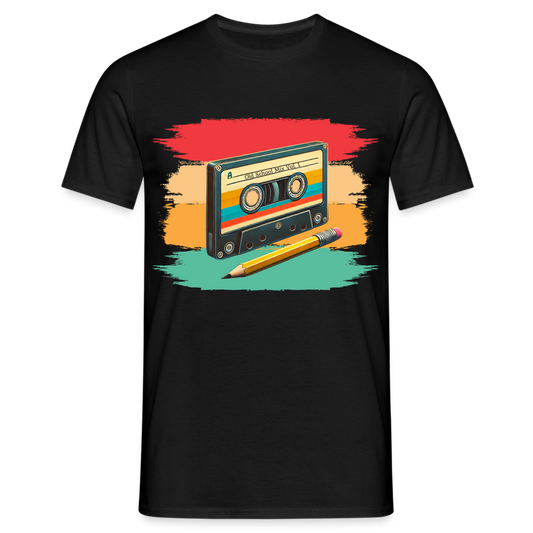 Retro Kassette und Bleistift Herren T-Shirt - Schwarz