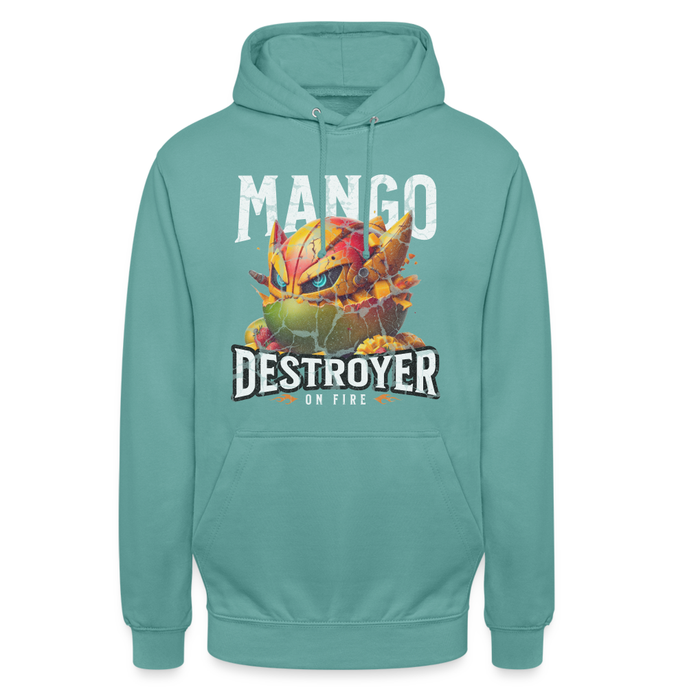 Mango Destroyer on Fire Unisex Hoodie - Pastelltürkis