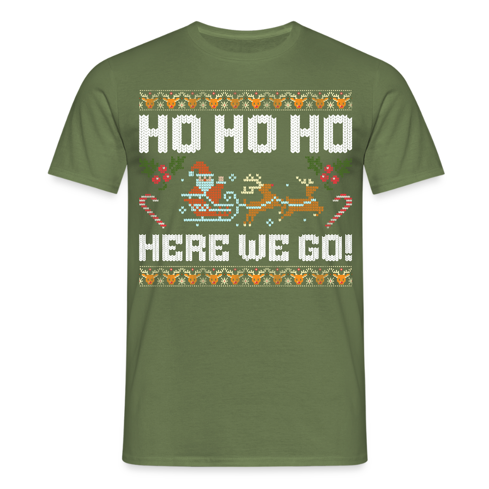 Ho Ho Ho here we go Ugly Xmas Christmas Santa Herren T-Shirt - Militärgrün