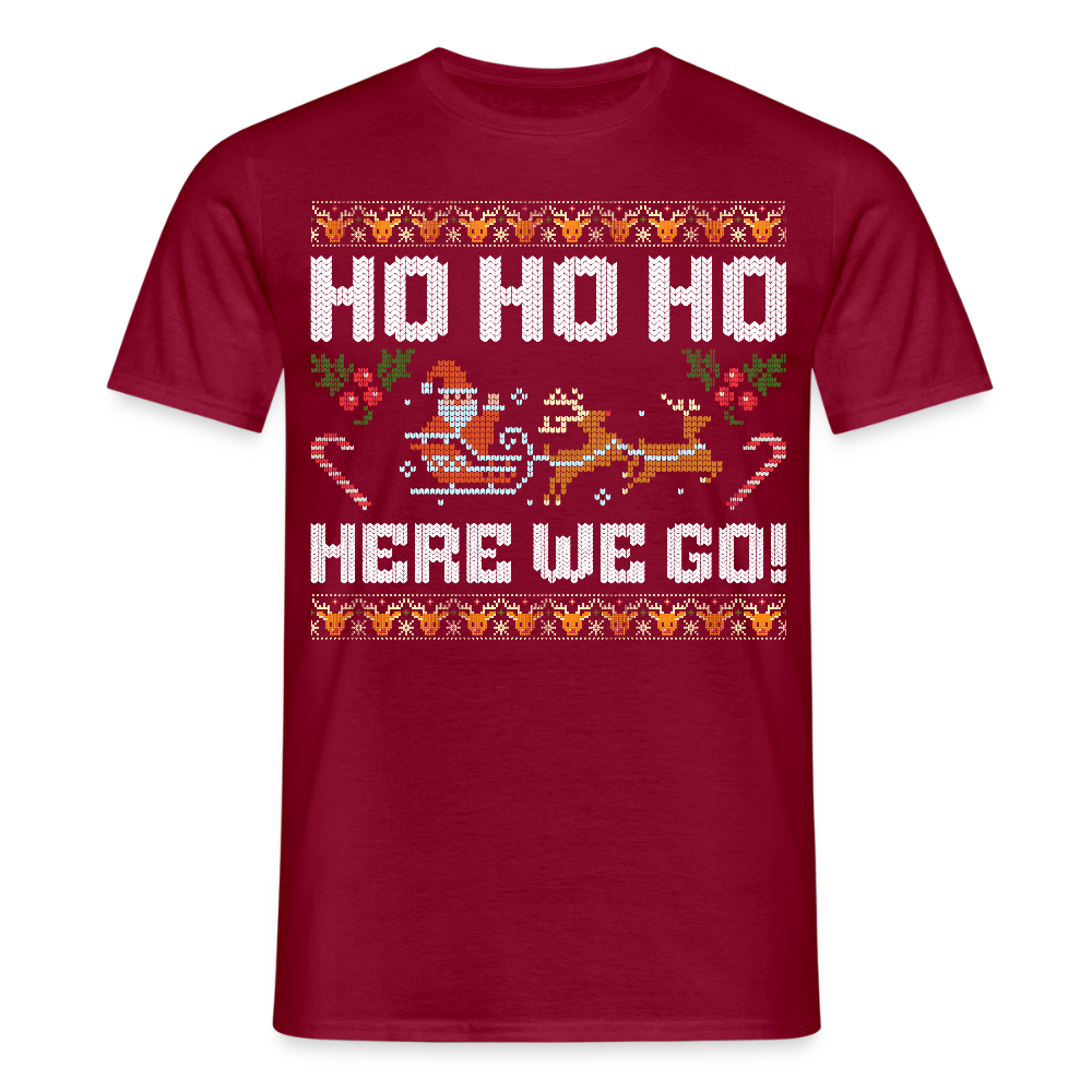 Ho Ho Ho here we go Ugly Xmas Christmas Santa Herren T-Shirt - Ziegelrot