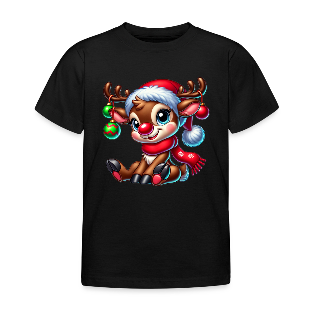 Weihnachts-Rentier Kinder T-Shirt - Schwarz