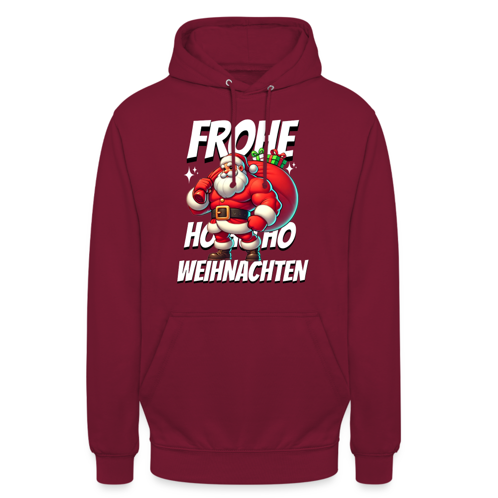 Muskel Weihnachtsmann Frohe Weihnachten Unisex Hoodie - Bordeaux