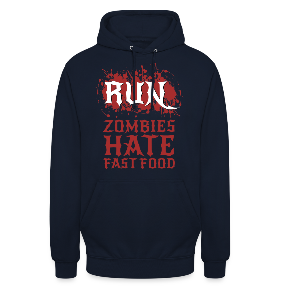 RUN Zombies hate Fast Food Unisex Hoodie - Navy