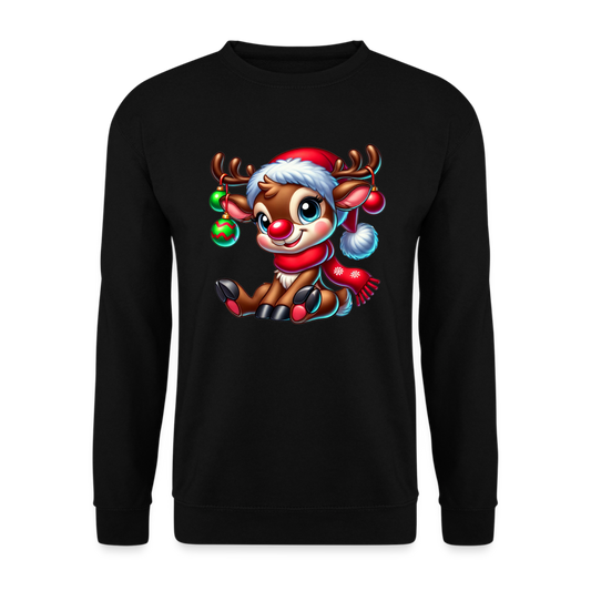 Weihnachts-Rentier Unisex Pullover - Schwarz